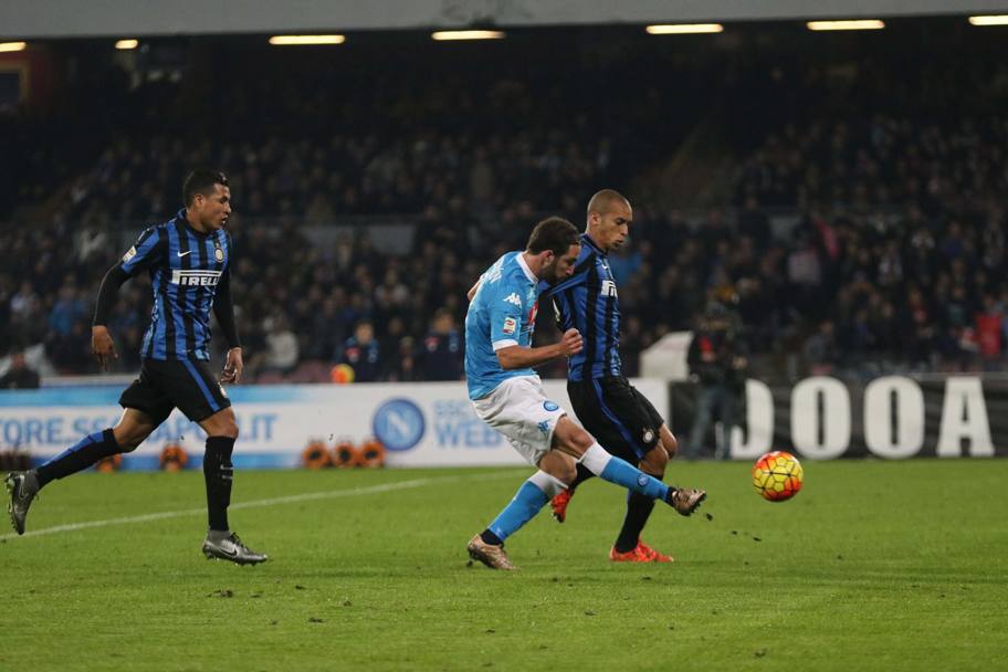 Uno dei due gol realizzati contro l’Inter alla 14a di campionato (Ansa)